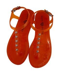 Katy Perry Orange Starfish Studded T Strap Jelly Sandals Size 6M NEW